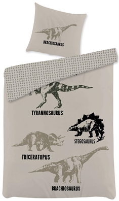 Sengetøj 150x210 cm - Dinosaurus - 2 i 1 design - 100% bomuld